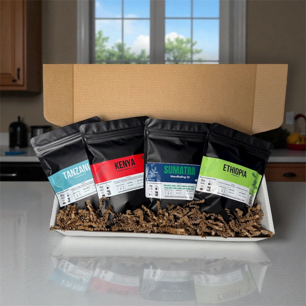 African & Indonesian Coffee Sample Pack – Tanzania, Kenya, Ethiopia, Sumatra | Fresh Roasted Specialty