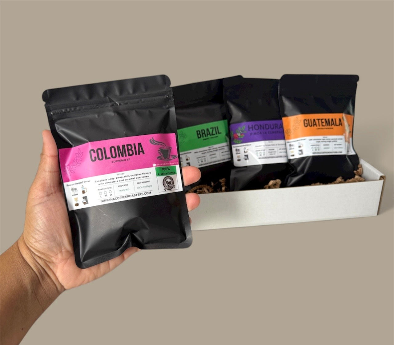 Americas Coffee Sample Pack – Colombia, Brazil, Honduras, Guatemala | Fresh Roasted Specialty Coffee Sampler